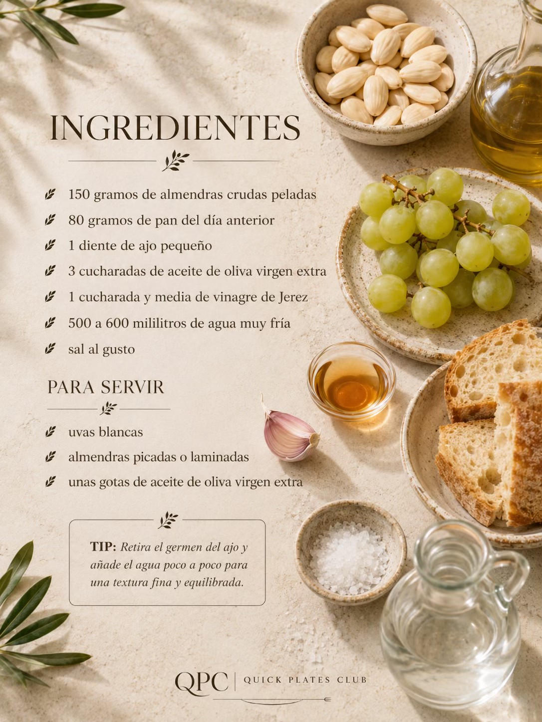 Ajoblanco malagueño suave y muy fresco - ingredientes