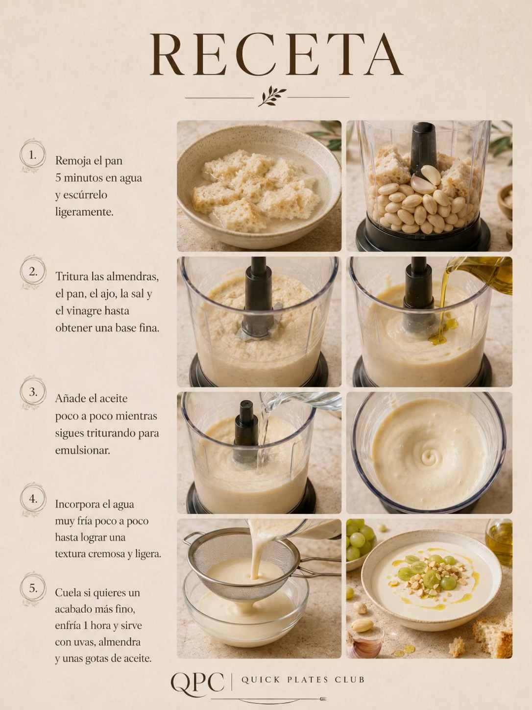 Ajoblanco malagueño suave y muy fresco - receta