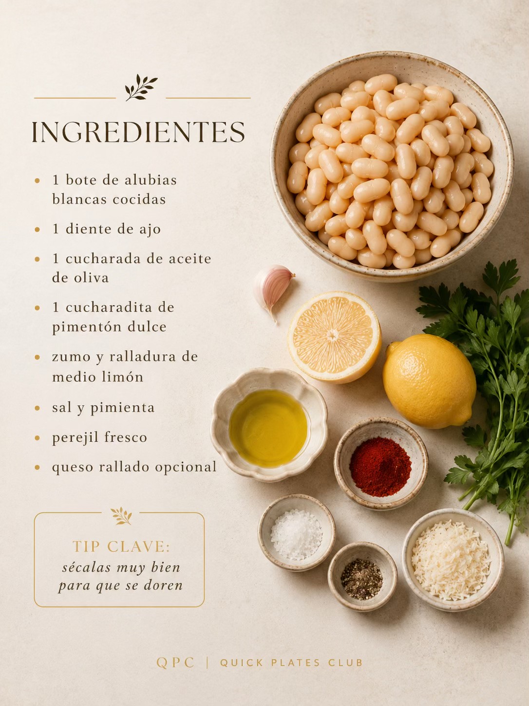 Alubias doradas al ajo y limón - ingredientes