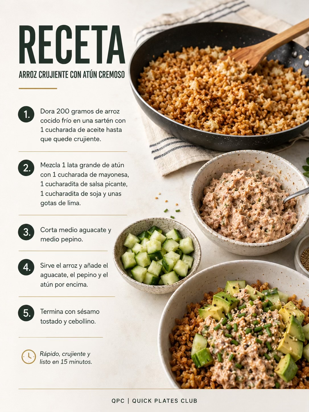 Arroz crujiente con atún cremoso - receta