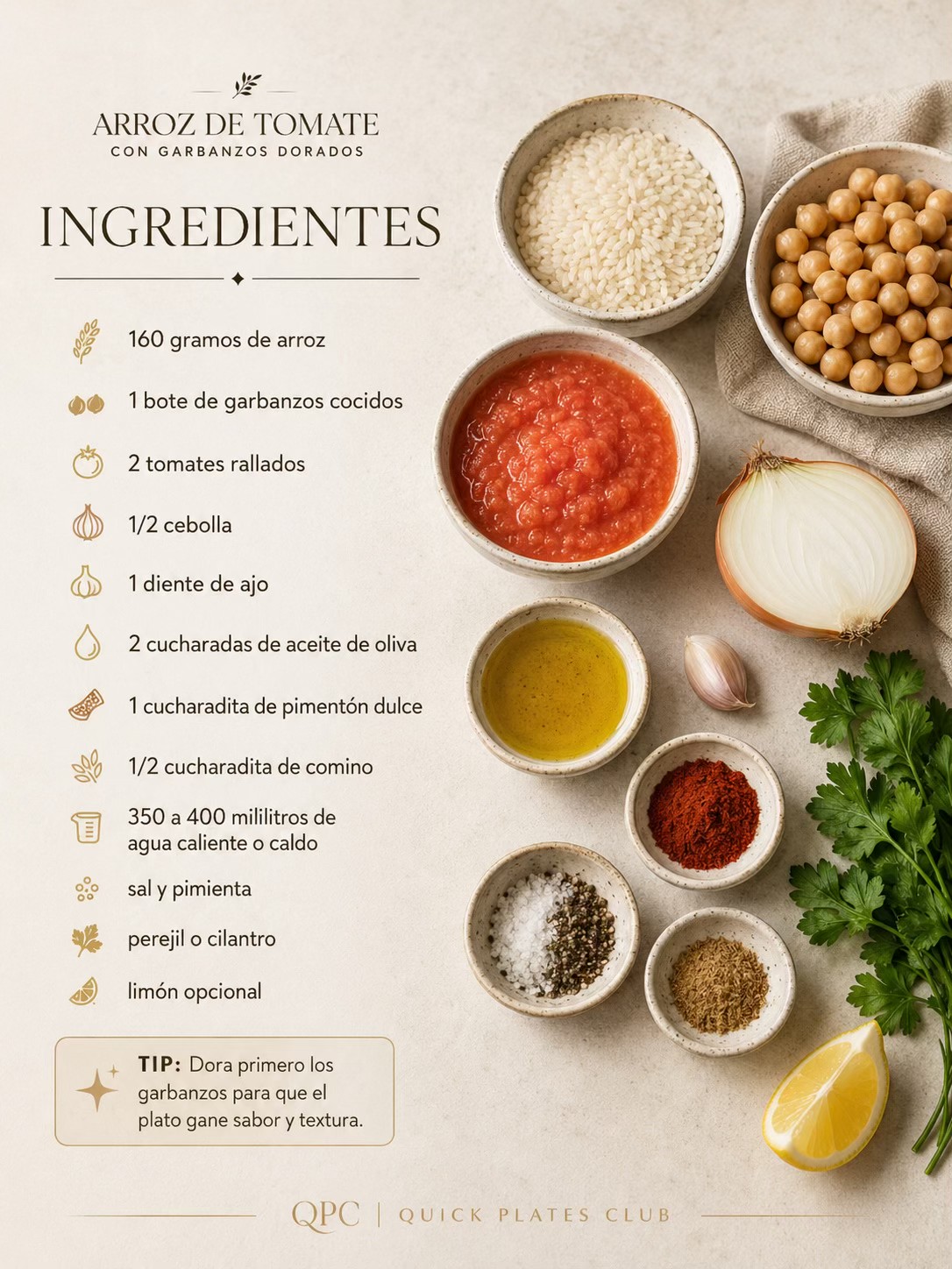 ARROZ DE TOMATE CON GARBANZOS DORADOS - ingredientes