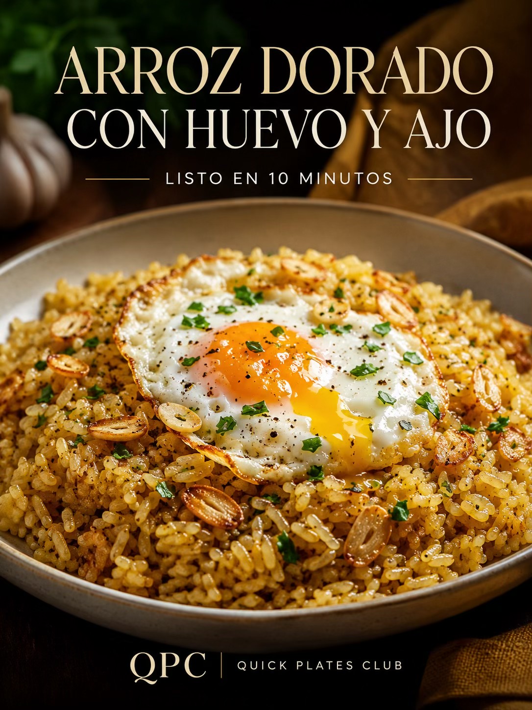 Arroz dorado con huevo y ajo