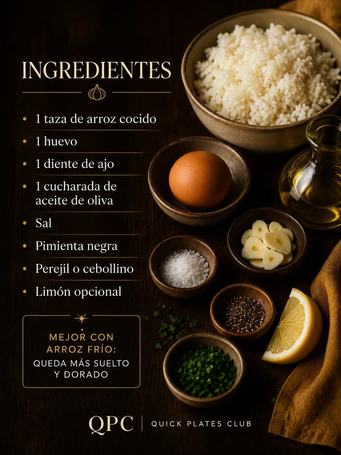 Arroz dorado con huevo y ajo - ingredientes
