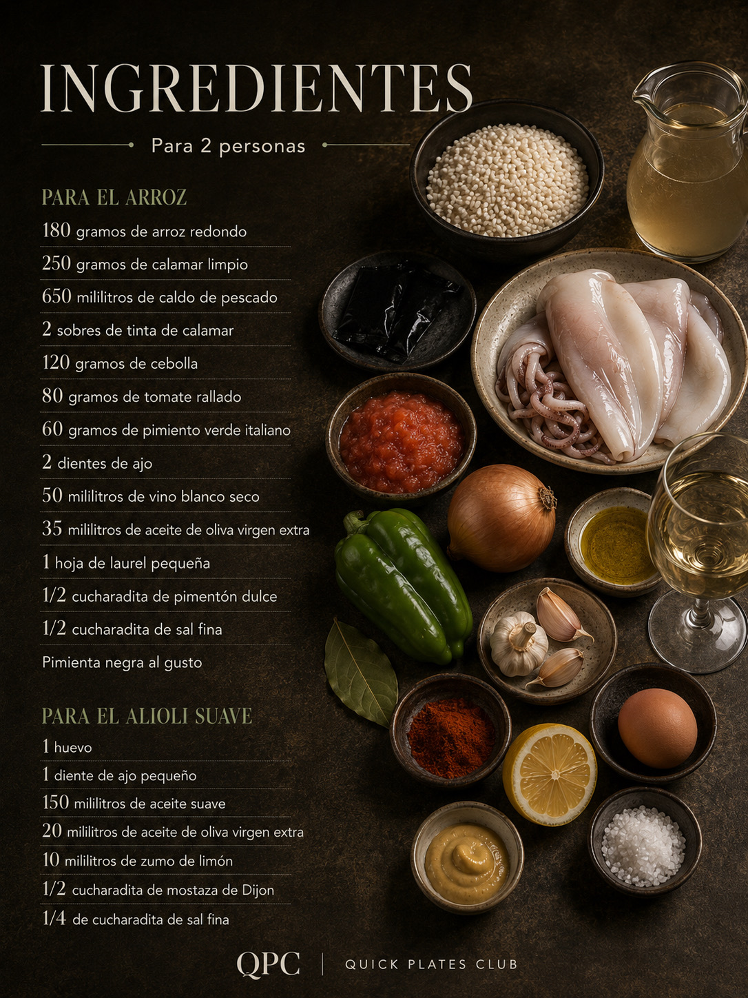 Arroz negro con alioli suave - ingredientes