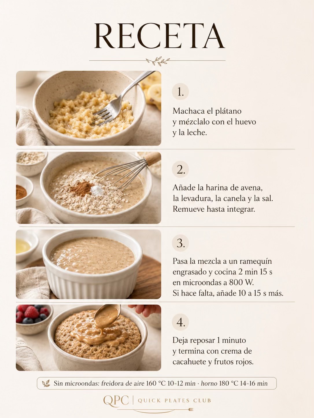BIZCOCHO DE PLÁTANO Y AVENA EN 7 MINUTOS - receta