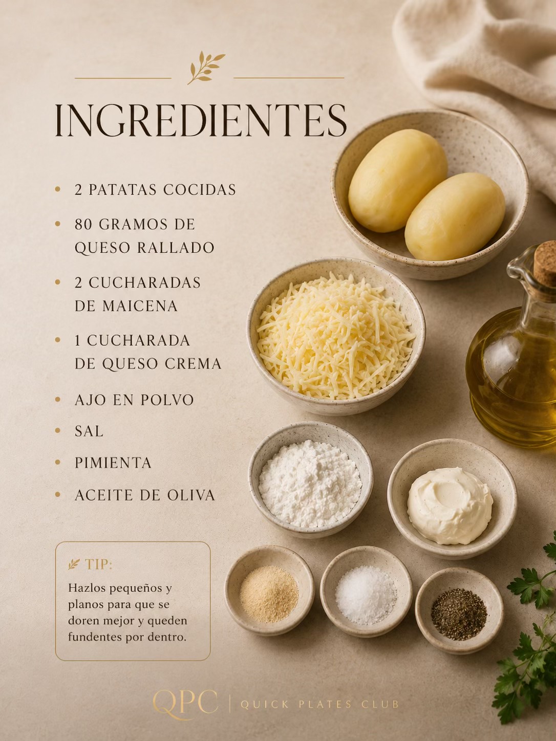 BOCADITOS DORADOS DE PATATA Y QUESO - ingredientes