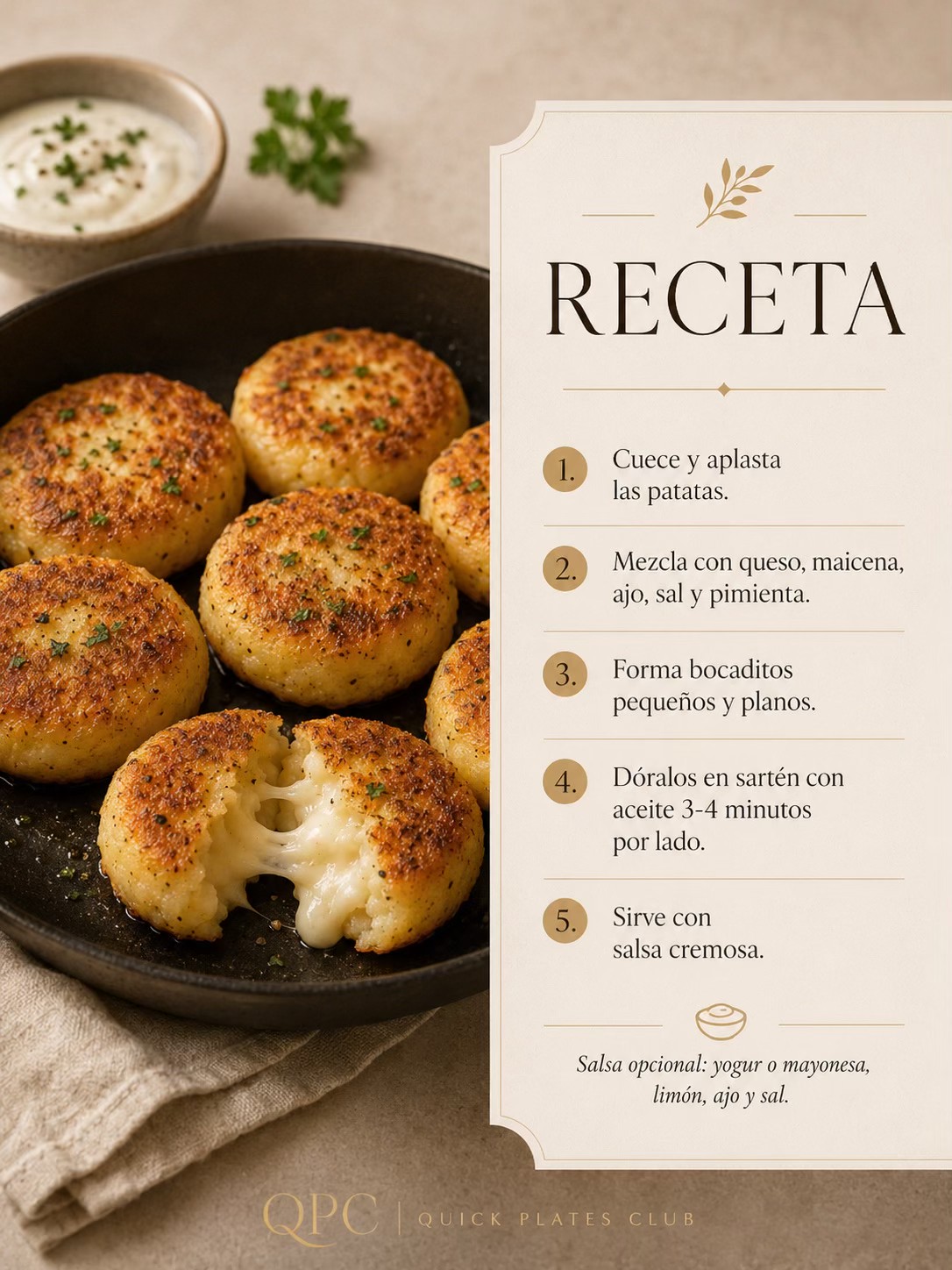 BOCADITOS DORADOS DE PATATA Y QUESO - receta