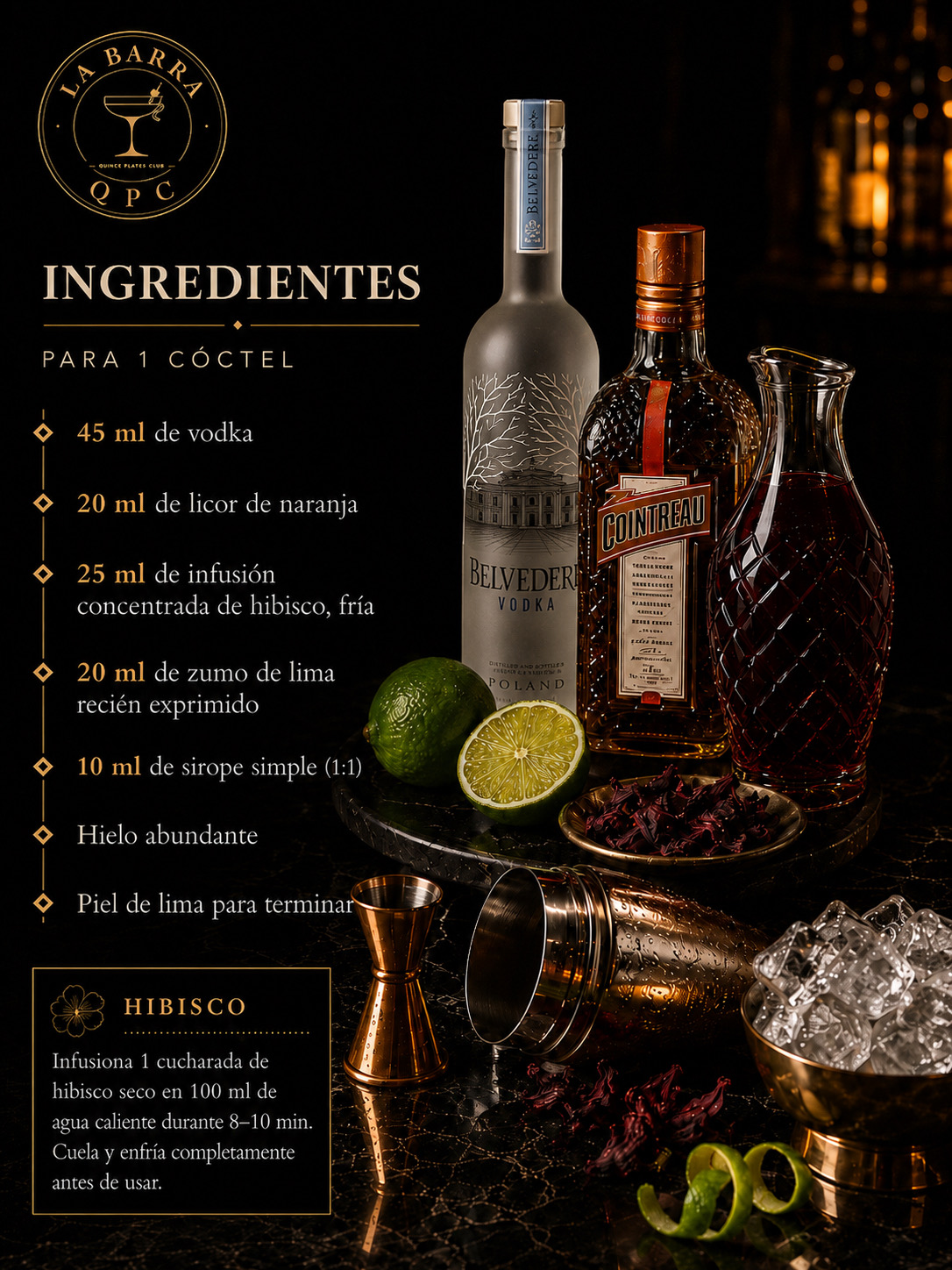 Cosmopolitan de hibisco y lima - ingredientes