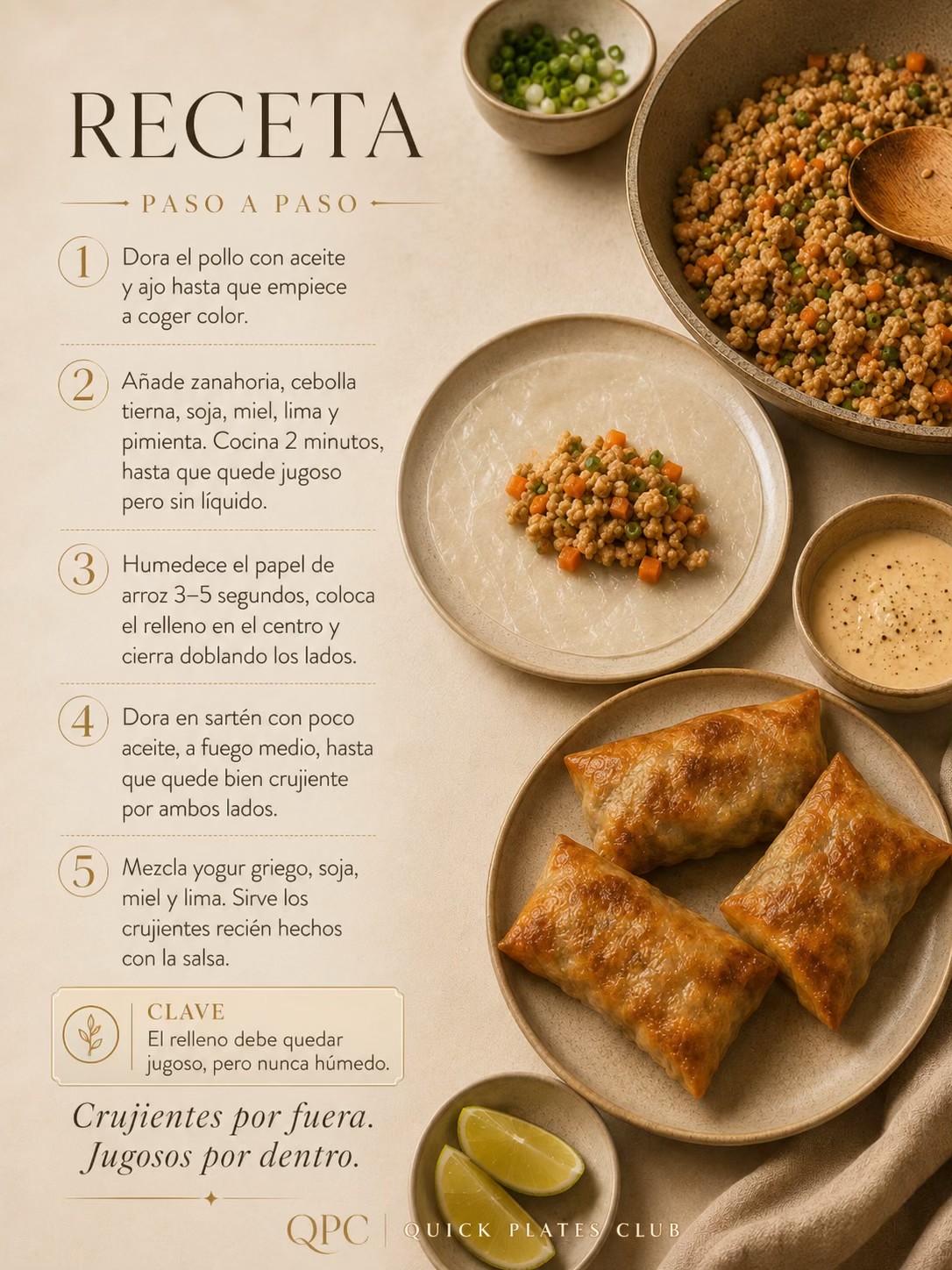 CRUJIENTES RELLENOS DE POLLO, SOJA Y LIMA - receta
