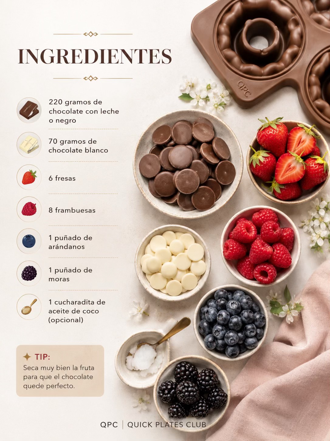 Donuts fríos de chocolate y frutos rojos - ingredientes