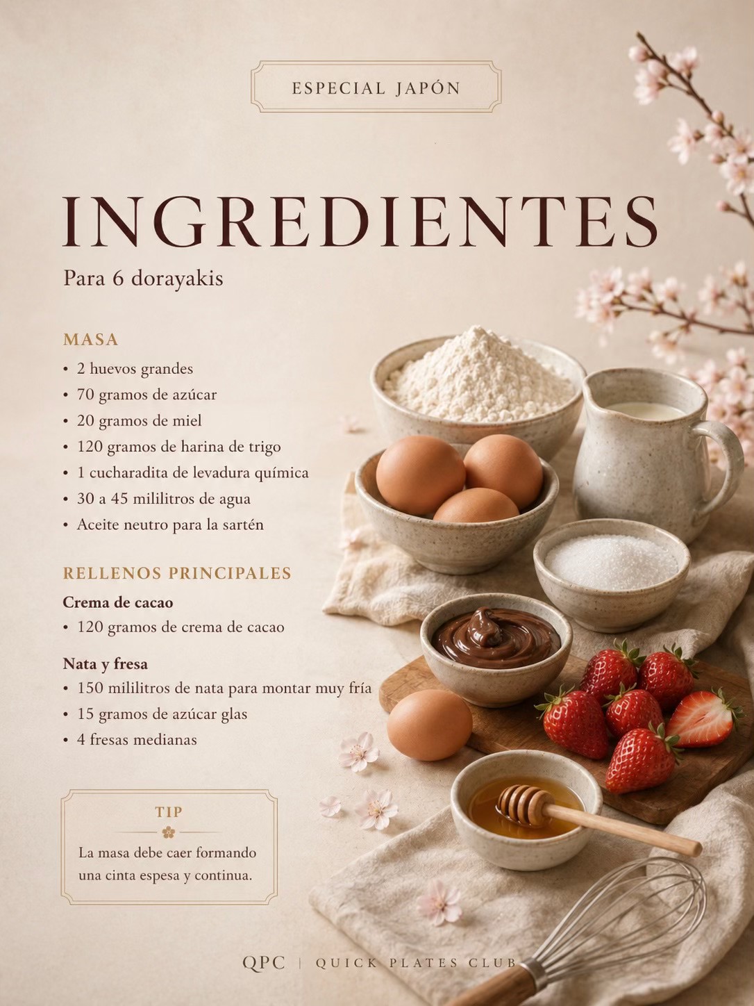 Dorayakis japoneses: receta base y cinco rellenos - ingredientes