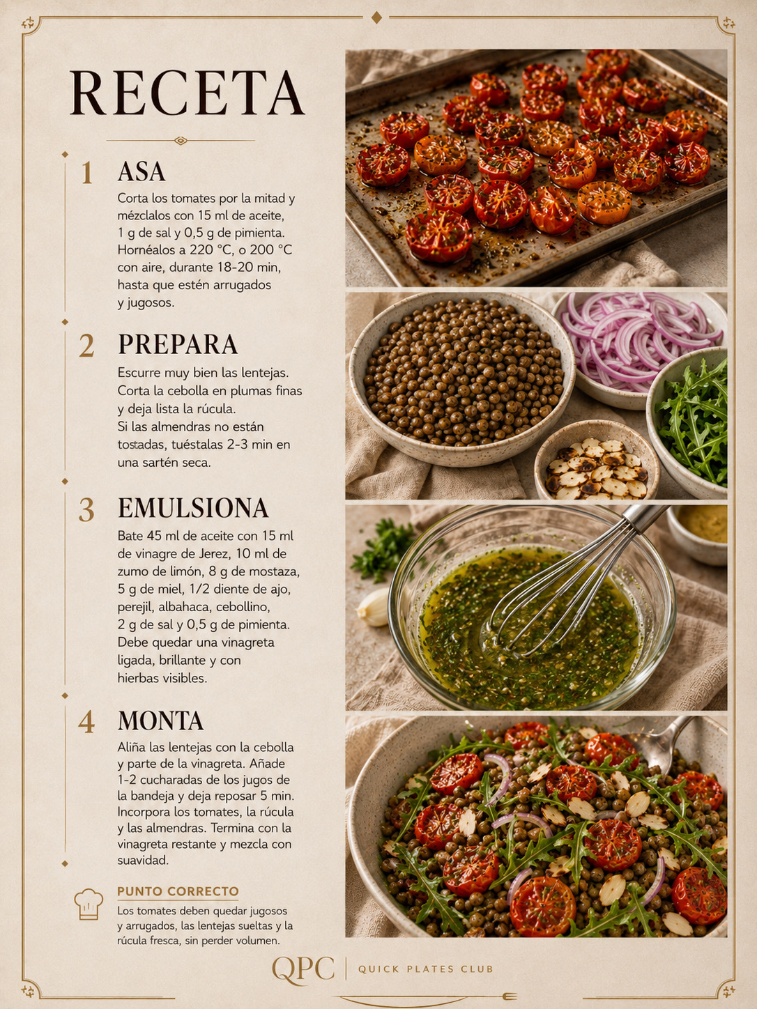Ensalada de lentejas y tomates asados - receta
