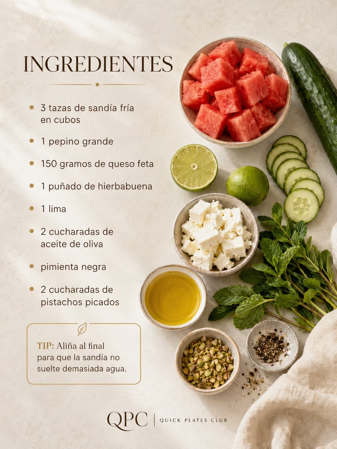Ensalada fresca de sandía, pepino y feta - ingredientes