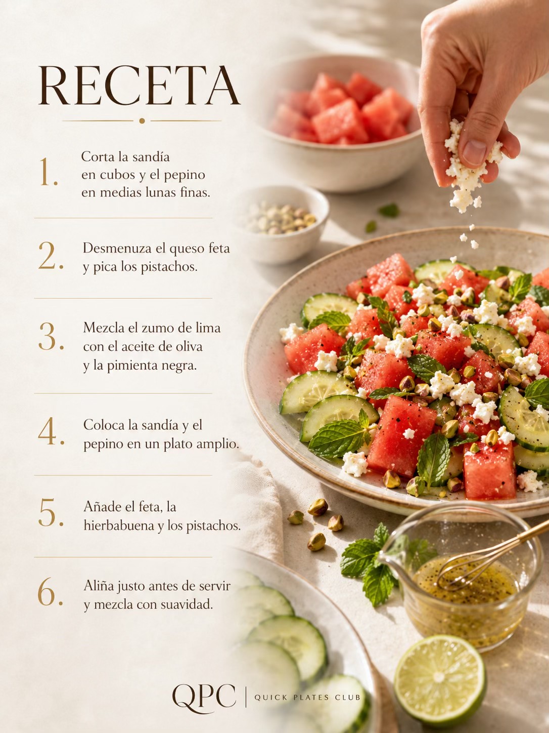 Ensalada fresca de sandía, pepino y feta - receta