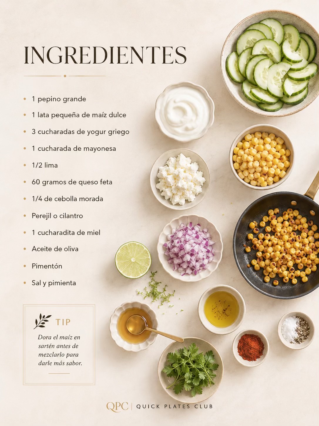 ENSALADA FRÍA DE PEPINO Y MAÍZ - ingredientes