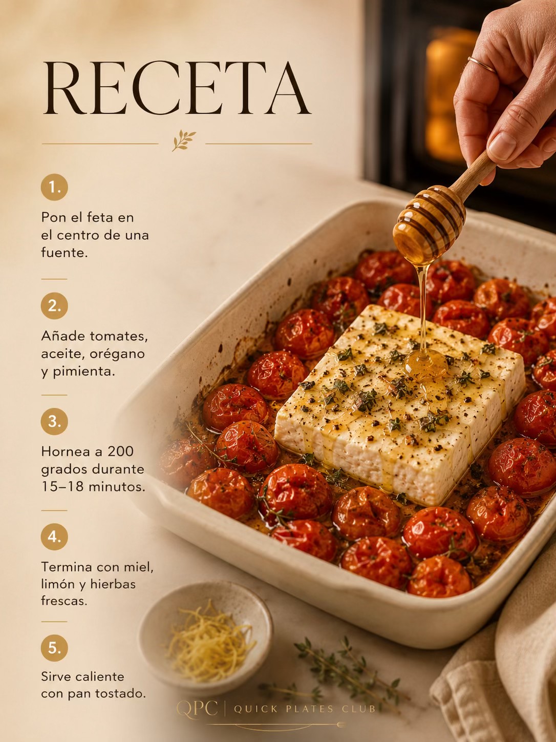 FETA DORADO CON TOMATES Y MIEL - receta