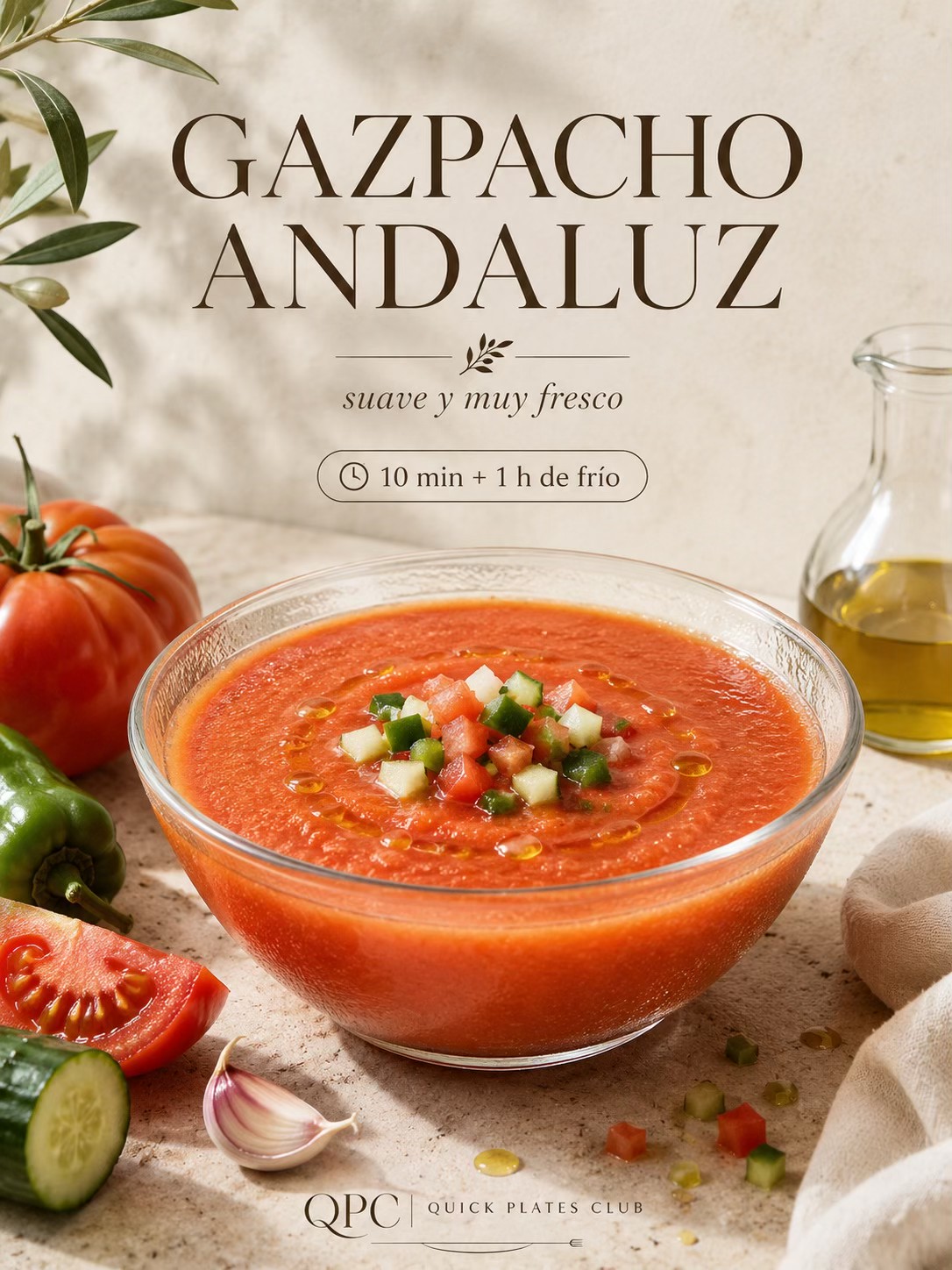 Gazpacho andaluz suave y muy fresco
