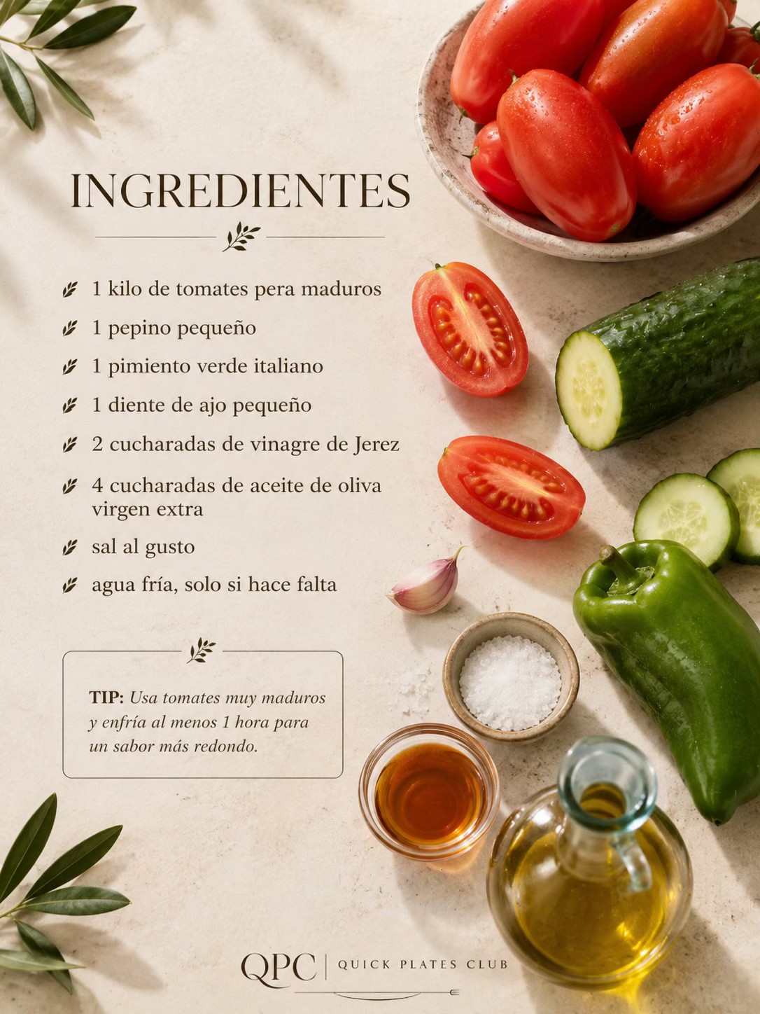 Gazpacho andaluz suave y muy fresco - ingredientes