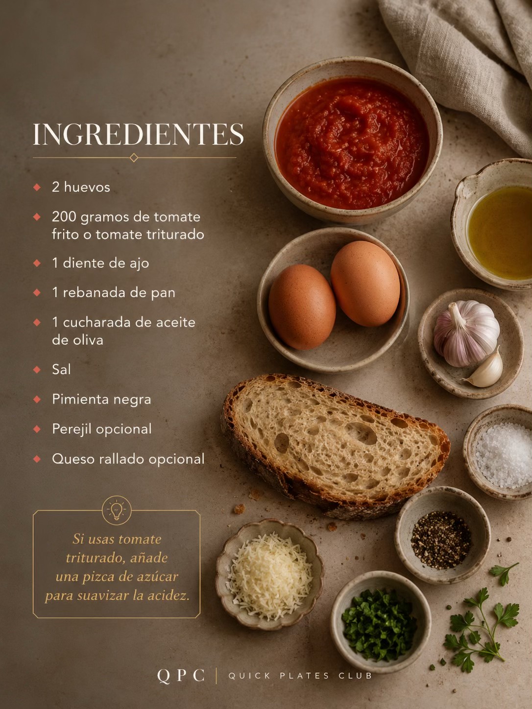 Huevos cremosos con tomate y pan crujiente - ingredientes