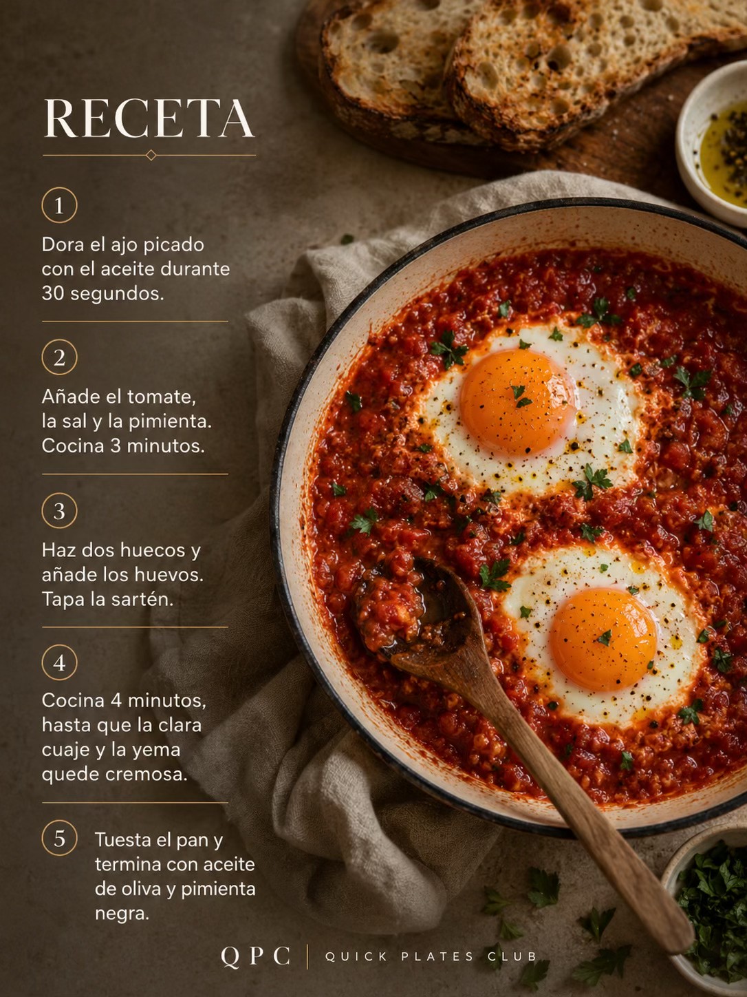 Huevos cremosos con tomate y pan crujiente - receta