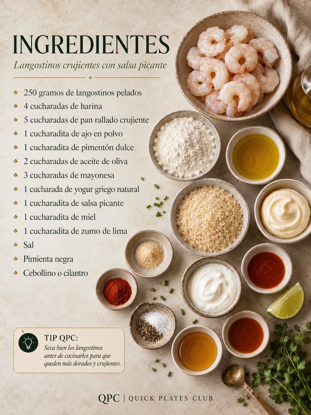Langostinos crujientes con salsa picante - ingredientes