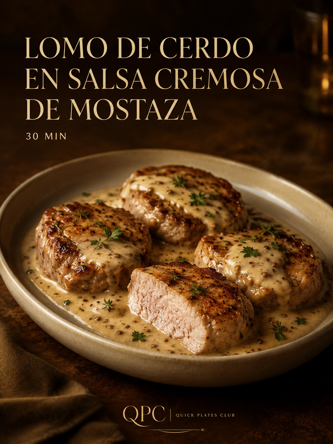 Lomo de cerdo en salsa cremosa de mostaza