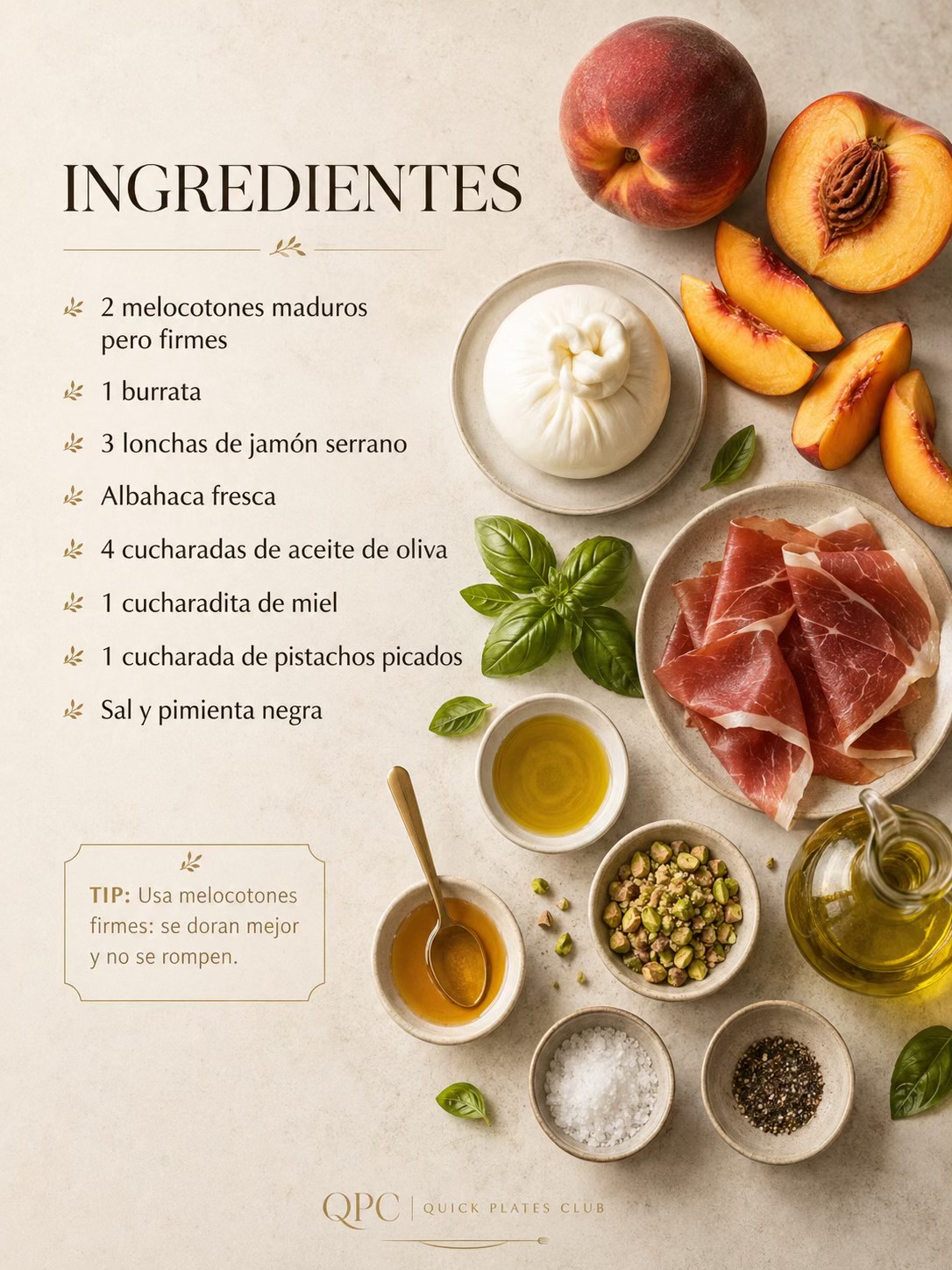 Melocotón dorado con burrata - ingredientes