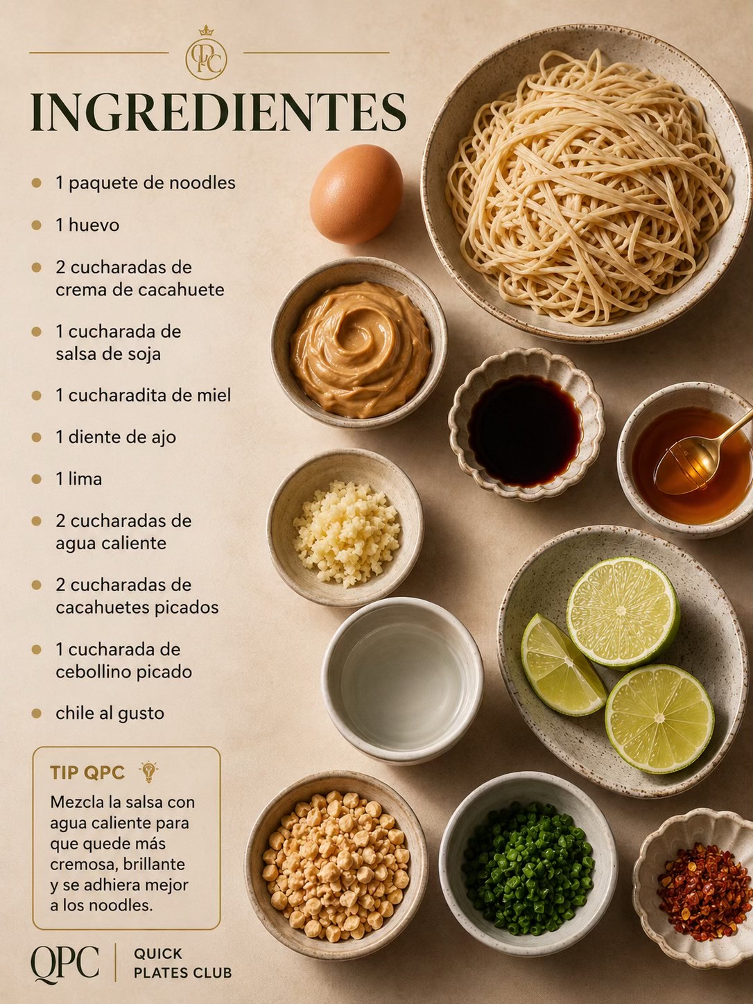 Noodles cremosos de cacahuete y lima en 15 minutos - ingredientes