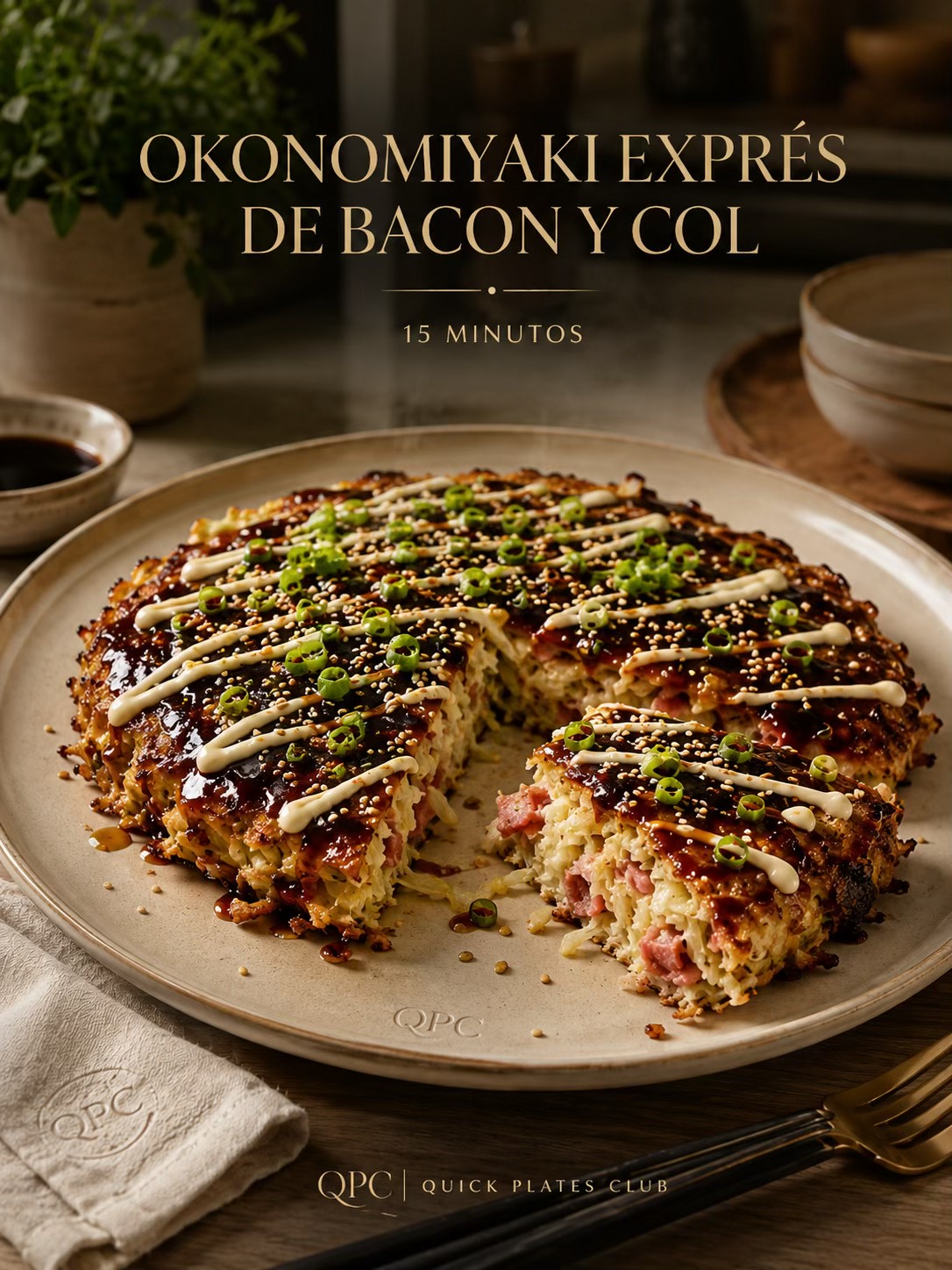 Okonomiyaki exprés de bacon y col