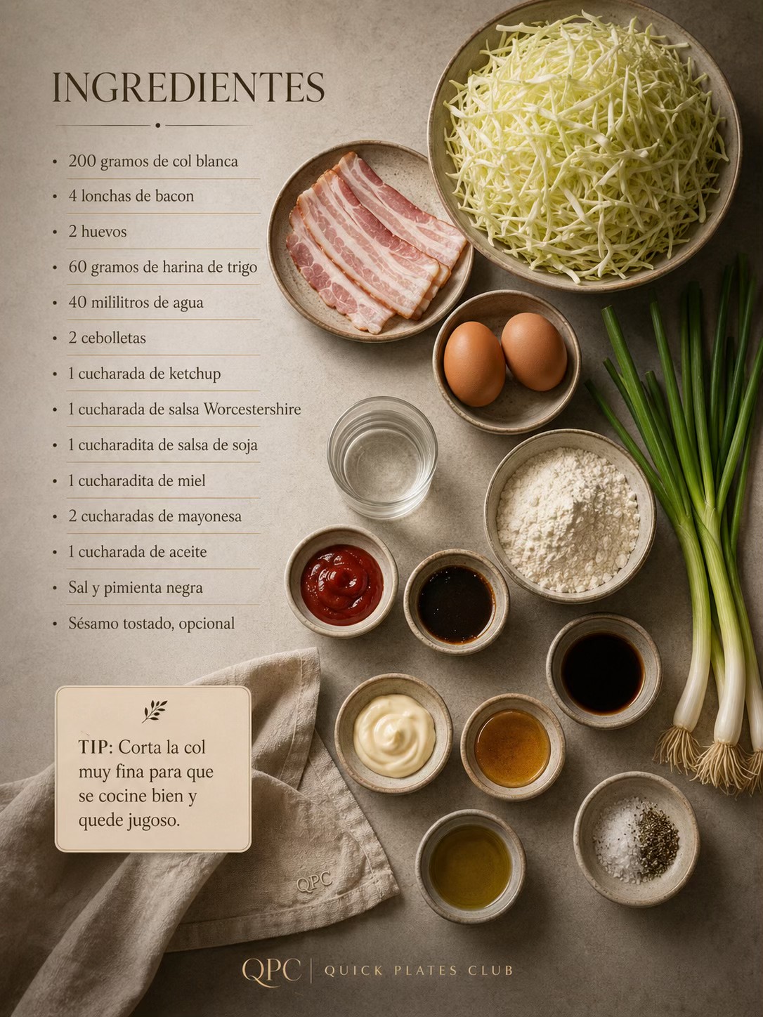 Okonomiyaki exprés de bacon y col - ingredientes