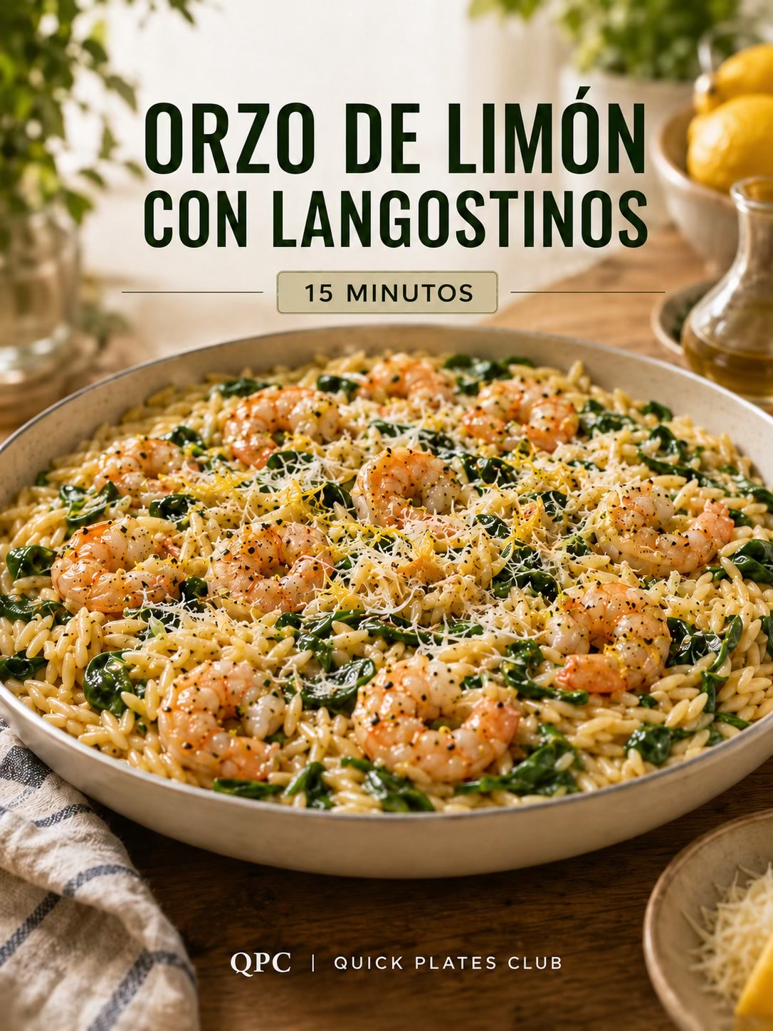 Orzo de limón con langostinos