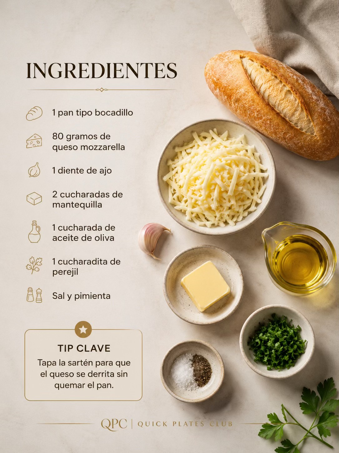 PAN DE AJO GRATINADO EN SARTÉN - ingredientes
