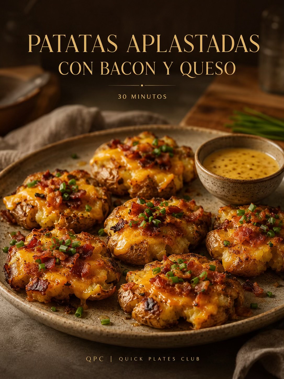 PATATAS APLASTADAS CON BACON Y QUESO