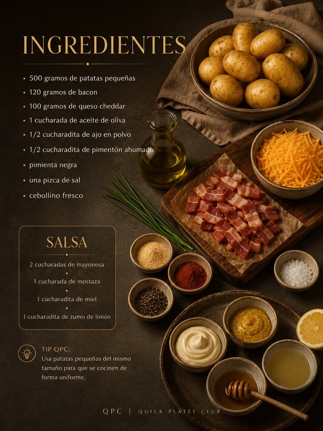 PATATAS APLASTADAS CON BACON Y QUESO - ingredientes