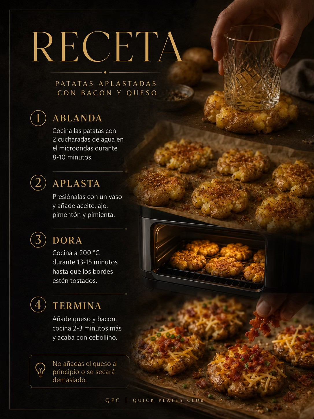 PATATAS APLASTADAS CON BACON Y QUESO - receta