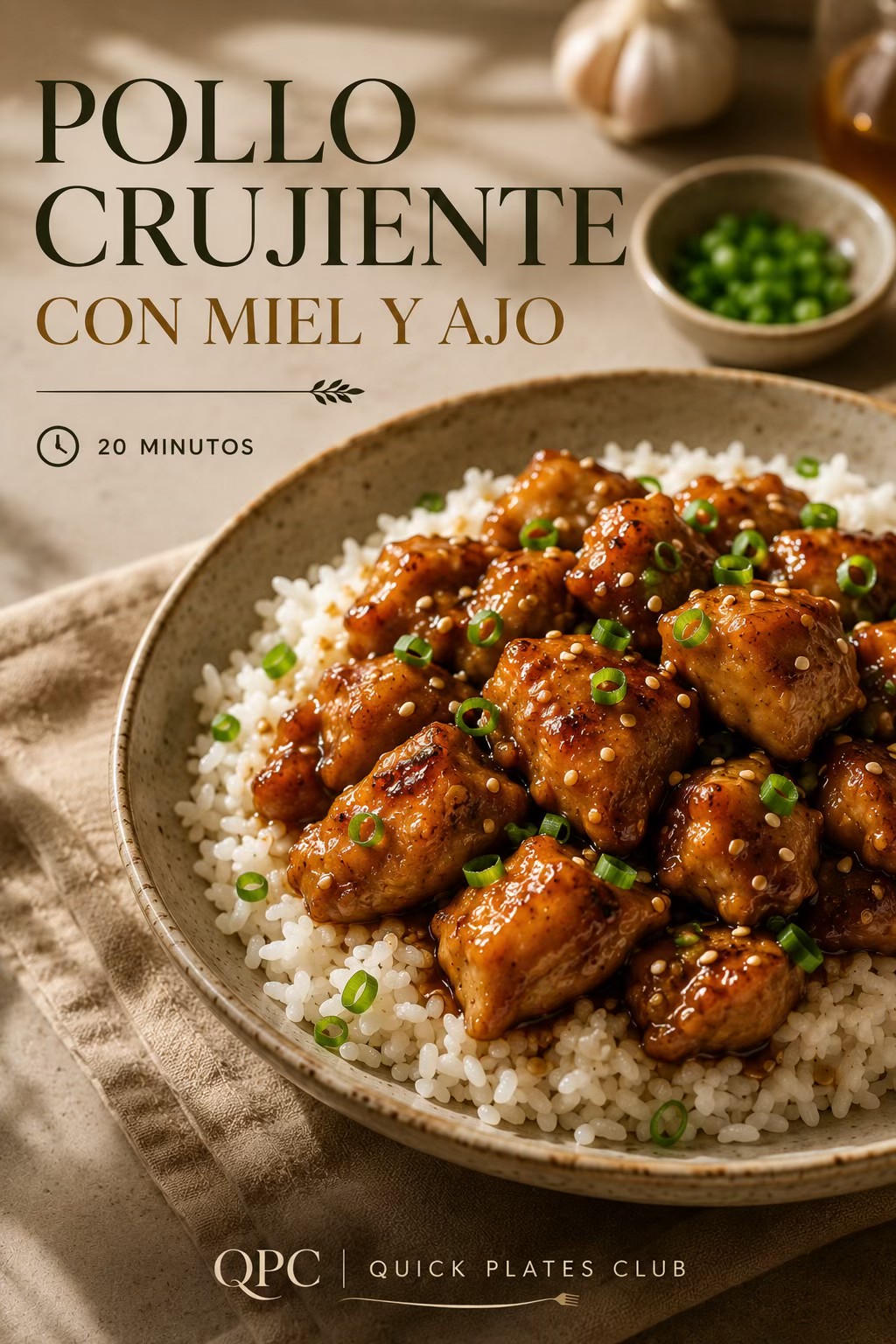 POLLO CRUJIENTE CON MIEL Y AJO