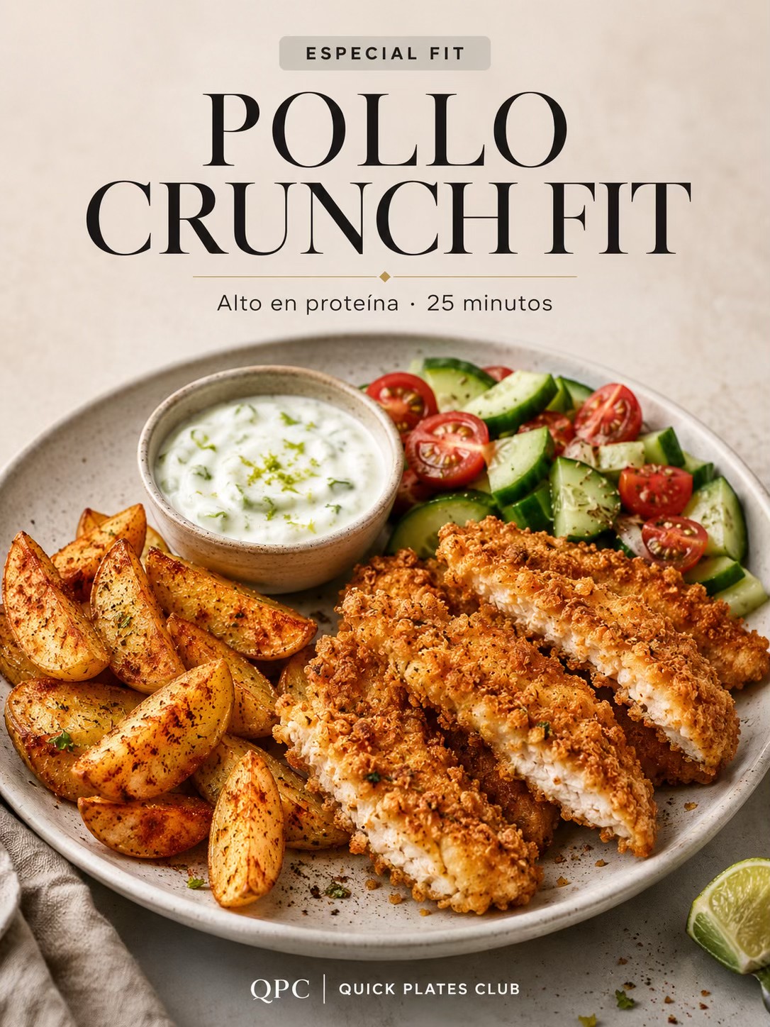 Pollo Crunch Fit con salsa cremosa de yogur