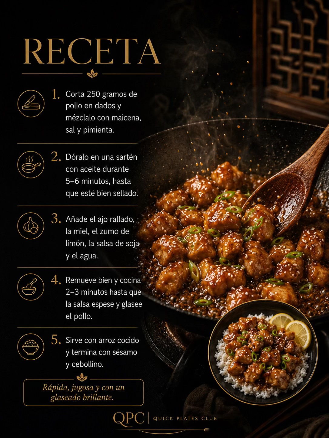 POLLO GLASEADO DE MIEL Y LIMÓN EN 20 MINUTOS - receta