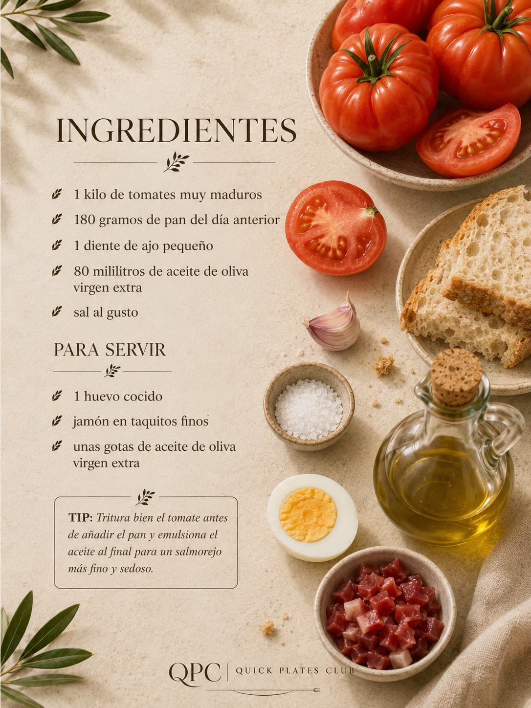 Salmorejo cordobés cremoso y sedoso - ingredientes