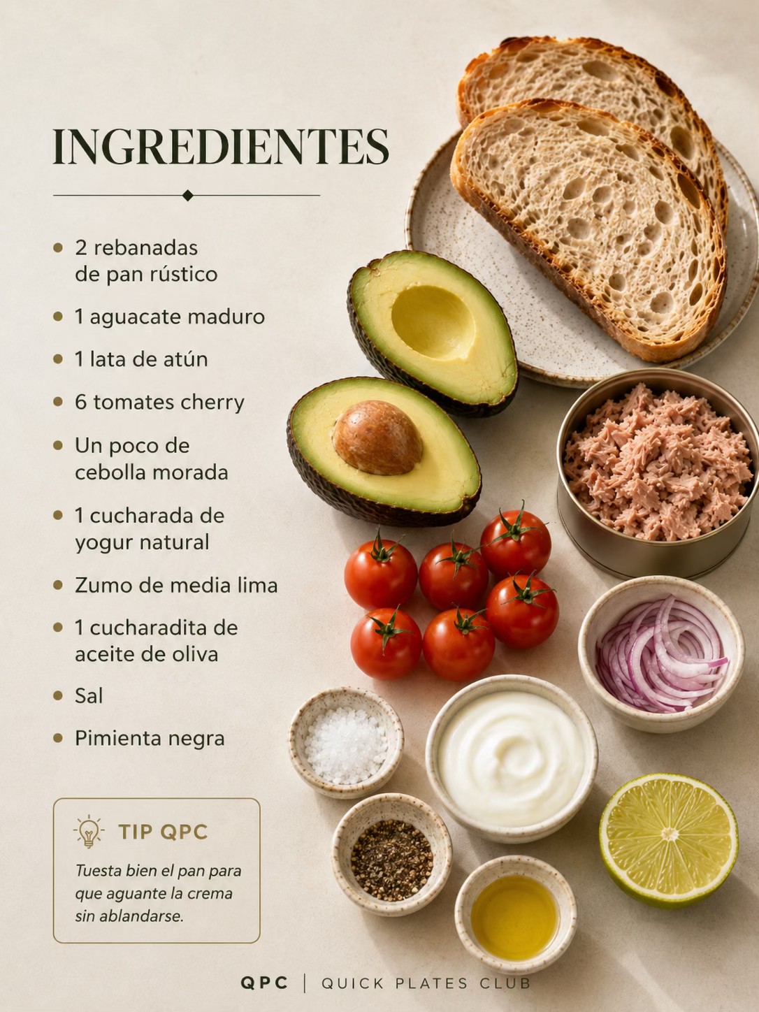 Tostadas cremosas de atún y aguacate en 10 minutos - ingredientes