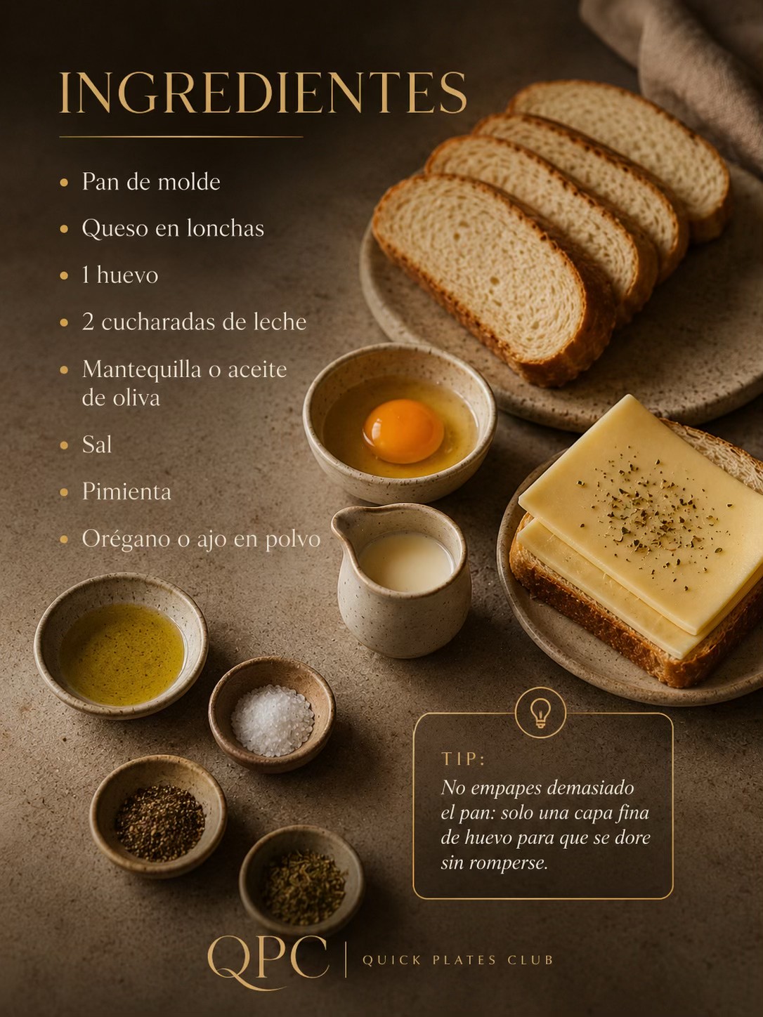TOSTADAS DORADAS DE QUESO FUNDENTE - ingredientes
