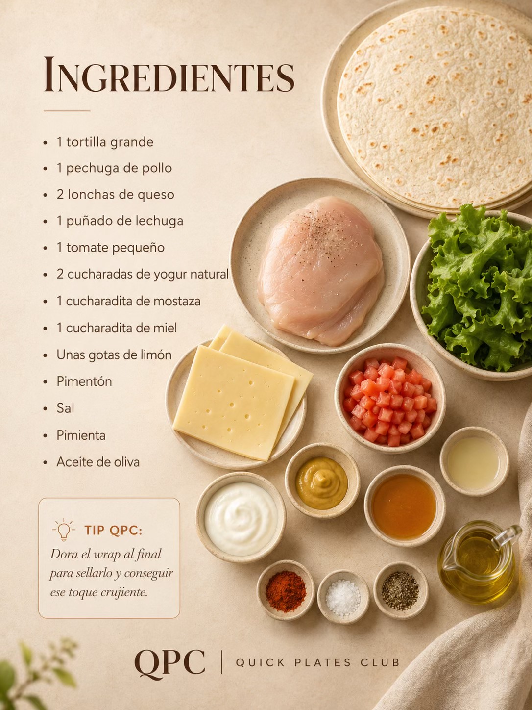 Wrap crujiente de pollo en 15 minutos - ingredientes