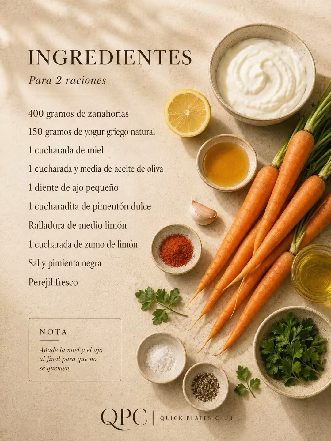 Zanahorias glaseadas con yogur al limón - ingredientes